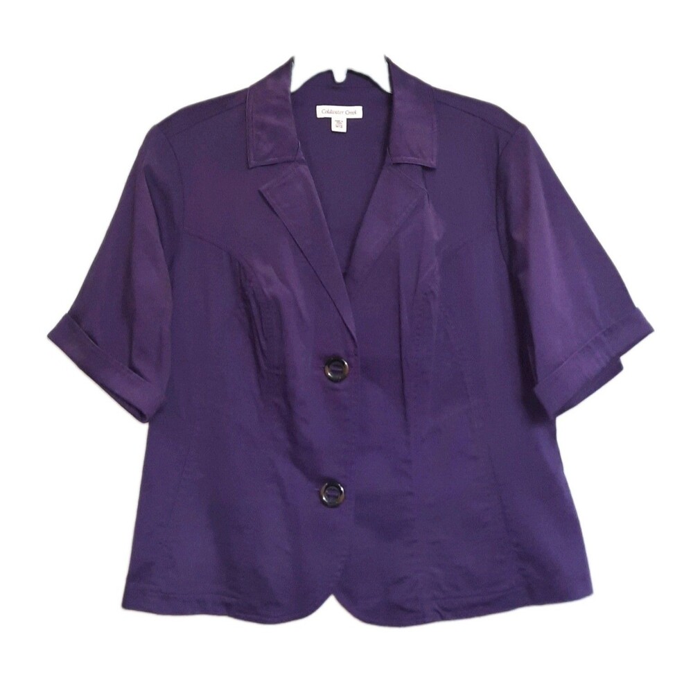 Coldwater Creek Purple Cotton Short Sleeve Blazer Jacket Plus Size 18 W XLNT